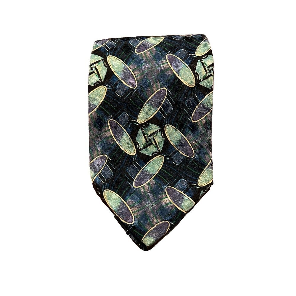 Brioni Necktie Vintage Mens Multicolor Silk Abstract Italy Gold‎ Chain - Picture 4 of 13